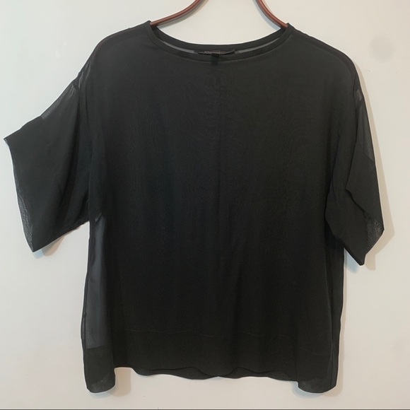 BCBGMaxAzria Black Breezy Kaftan Sheer Short sleeve Crewneck Boxy Shirt Top XXS - Picture 5 of 9